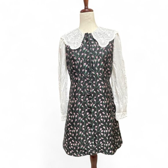 & Other Stories Embroidered Jacquard Mini Dress with Contrasting Cotton Sleeves - Picture 1 of 12